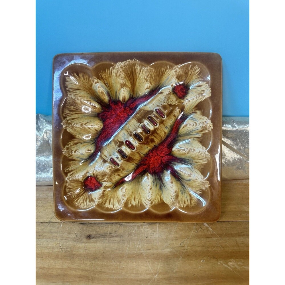 VTG MCM Fred Roberts Brown Co Ceramic Drip Glaze  Ashtray 9.5